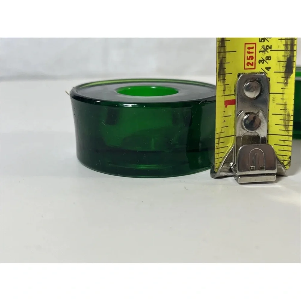 2 Crate & Barrel Round Emerald Green Glass Candle Holders